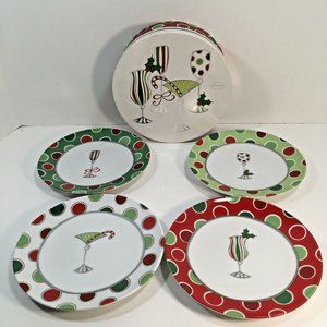 4 Christmas Appetizer Plates Holiday Cocktail Glass Cookie Plate Snack Dish 7 in